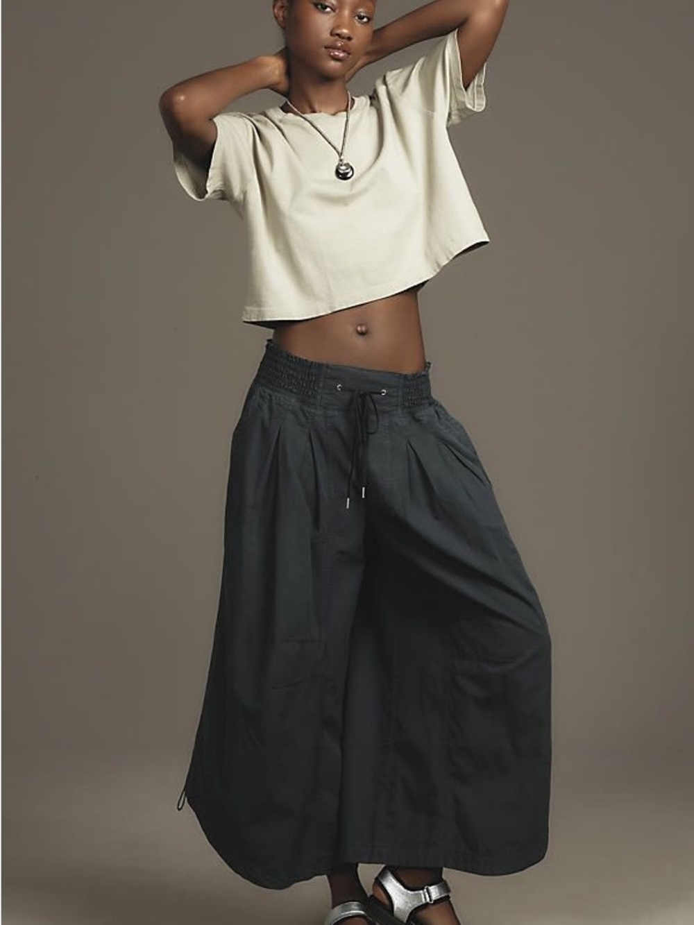 Anthropologie Ruched Poplin Parachute Pants